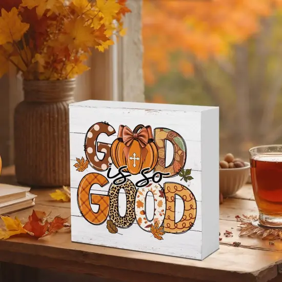 Pumpkin Wooden Box Sign Fall Table Decor {4}