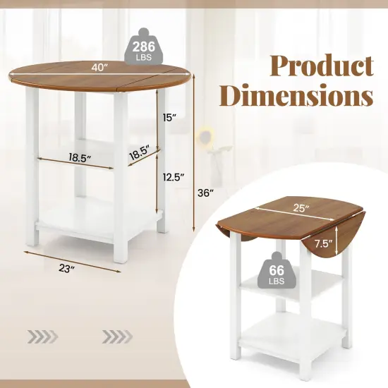 White Folding Dining Table with Storage and Rubber Wood {5}