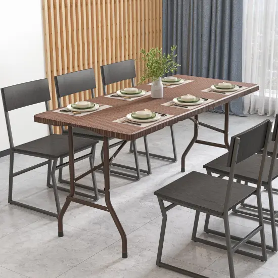 Coffee HDPE Outdoor Dining Table with Metal Frame {6}