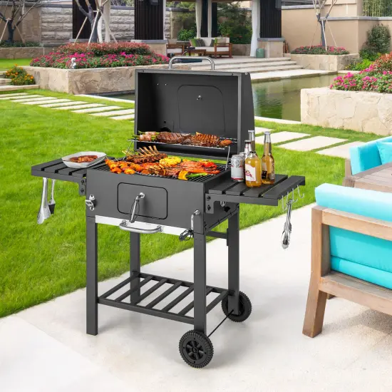 Extra Large Outdoor Charcoal Grill 611 Sq.In. Cooking Space, Adjustable Height Tray, Folding Tables {3}