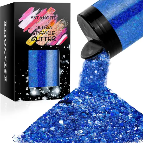 Holographic Chunky Glitter, 5.64oz/160g Craft Glitter Powder Mixed Chunky Flakes, Iridescent Nail Sequins for Nail Art, Hair, Epoxy Resin, Tumblers, Slime, Painting, Festival Decor (Galaxy Blue) {1}