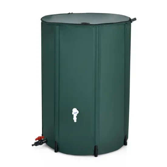 100 Gallon Green Foldable Portable Rain Barrel Water Collector Tank with Spigot Filter and Mesh Top {4}