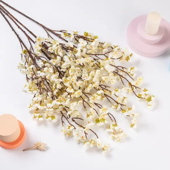 4 Pcs Summer Floral Arrangement &ndash; Artificial Cherry Blossom Flower Branches, Bulk Silk Faux Flowers Real Touch Bouquet for Home Decor, Vase Not Included (White) {5}