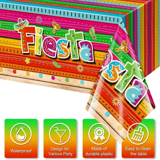 3 Pieces Mexican Fiesta Party Tablecloth Decorations,Plastic Cinco De Mayo Printed Table Cloth Table Cover for Fiesta Taco Night Birthday and Mexican Themed Party Supplies, 54 x 108 Inch {3}