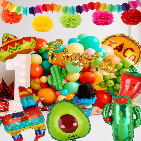 Fiesta Balloons Letter Banner Mexico Taco Llama Cactus Avocado Chili Pepper Mylar Balloon Birthday Mexican Fiesta Theme Cinco De Mayo Party Decor 13 Pcs Set {4}