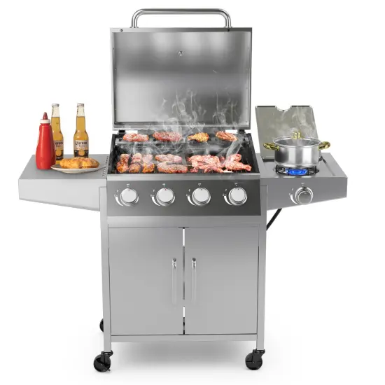 4-Burner Propane Gas Grill with Side Burner &ndash; 50,000 BTU Stainless Steel BBQ Grill {6}
