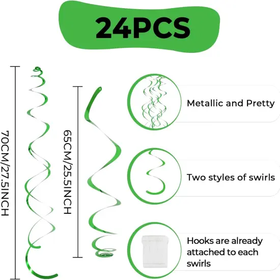 24 PCS Green Hanging Swirl Party Decorations {3}