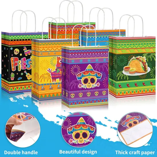 18 Packs Fiesta Party Favor Bags with Handles, Cinco De Mayo Candy Mexican Themed Paper Gifts Bags for Birthday Baby Shower Bridal Mexico Party Favor Supplies {3}