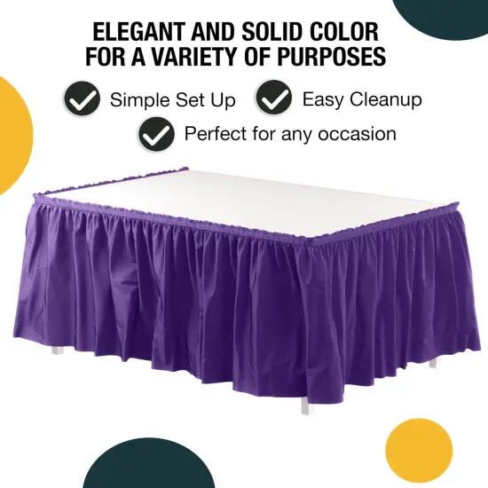 Ruffle Disposable Table Skirt 14 Ft Long Pleated Table Skirts with Adhesive Strip &ndash; Fits 6ft+ Rectangle or Round Tables &ndash; Ideal for Birthday Parties, Gender Reveal, Baby Showers & Event Decorations 6 pack by Exquisite Purple {2}