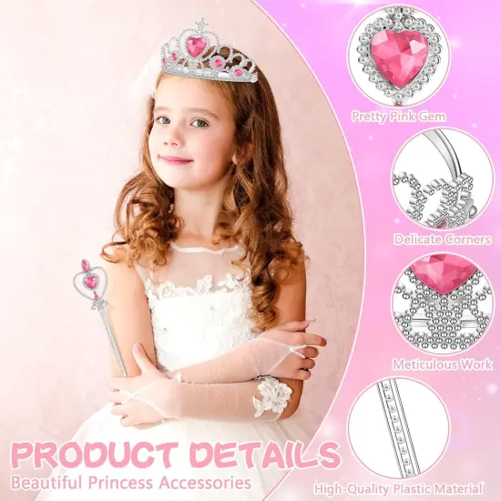 24 Pcs Princess Dress up Accessories Crown Tiara and Wand Set Include 12 Pcs Princess Wand and 12 Pcs Plastic Crown Kids Tiara for Little Girls {2}