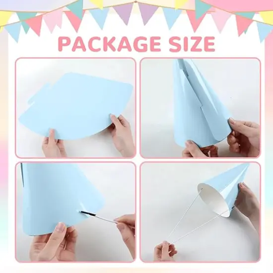 24 PCS Rainbow Party Hats Pastel Rainbow Themed Paper Hats Pastel Party Birthday Party Cone Hats Macaron Themed Party Hats for Kids and Adults Birthday, Baby Shower, Bridal Shower Party Decorations {3}