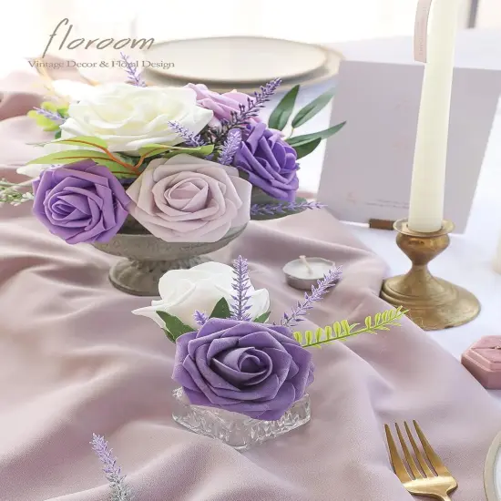 Artificial Purple Lavender, 4 Bushes Flocked Fake Lilac Flower for Wedding Bouquet DIY Table Centerpieces and Floral Arrangement Decoration {4}