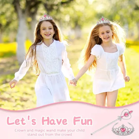 24 Pcs Princess Dress up Accessories Crown Tiara and Wand Set Include 12 Pcs Princess Wand and 12 Pcs Plastic Crown Kids Tiara for Little Girls {5}