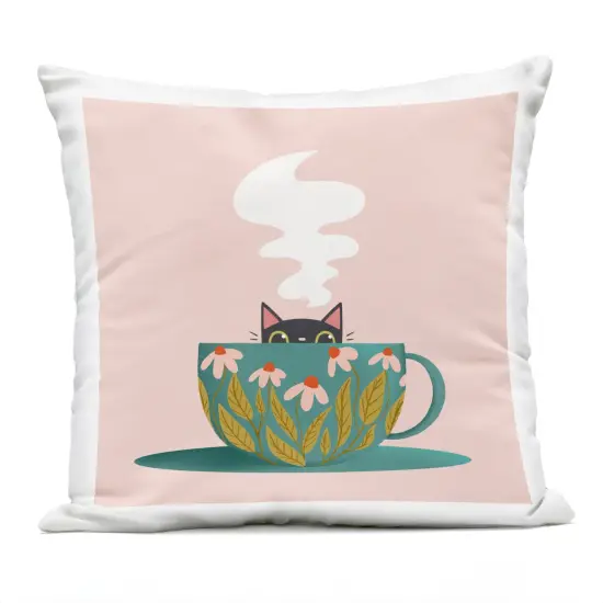 Stupell Industries Cat Peeking Over Teacup Outdoor Printed Pillow design by Sarah Hickman, 18 x 7 x 18 {1}