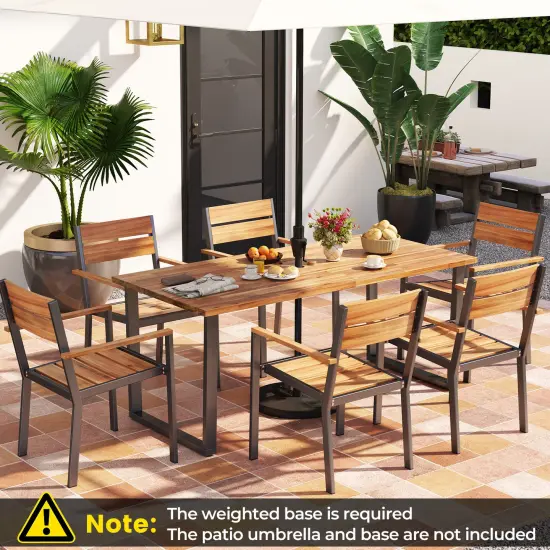 Acacia Wood 7-Piece Patio Dining Set, Metal Frame and Umbrella Hole {6}