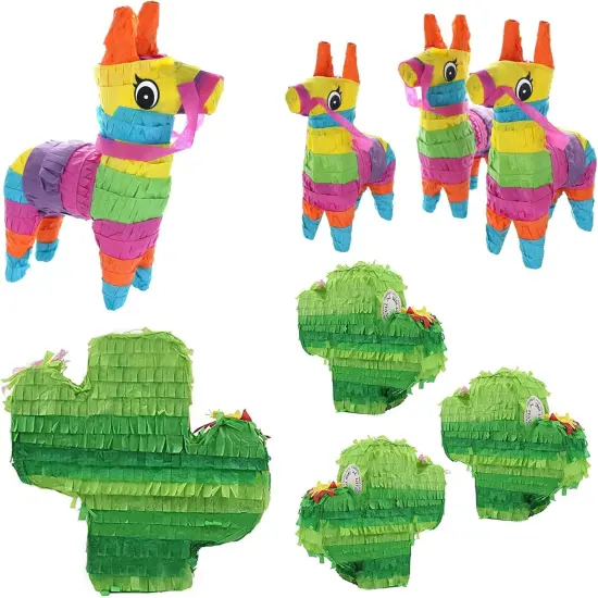 4 Pack Mini Donkey Pinata and 4 Pcs Mini Cactus Pinatas - 8 Piece Cinco de Mayo Combo Pinata - Fiestas Decorations Party Favors {1}