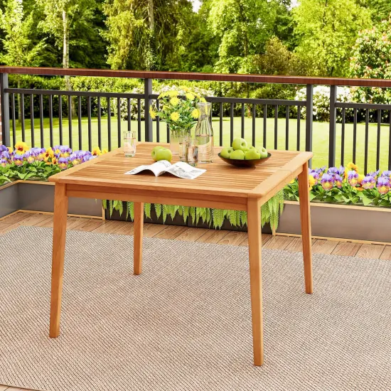 Natural Acacia Wood 4-Person Patio Dining Square Table with Umbrella Hole {2}