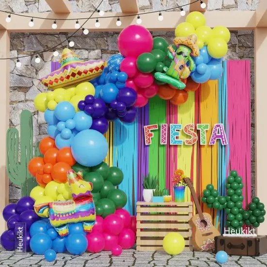 149Pcs Mexican Fiesta Balloons Garland Rainbow Colors Balloon Arch Cactus Llama Hat Foil Balloons for Cinco De Mayo Hawaii Tropical Taco Twosday Carnival Birthday Party Decorations {1}
