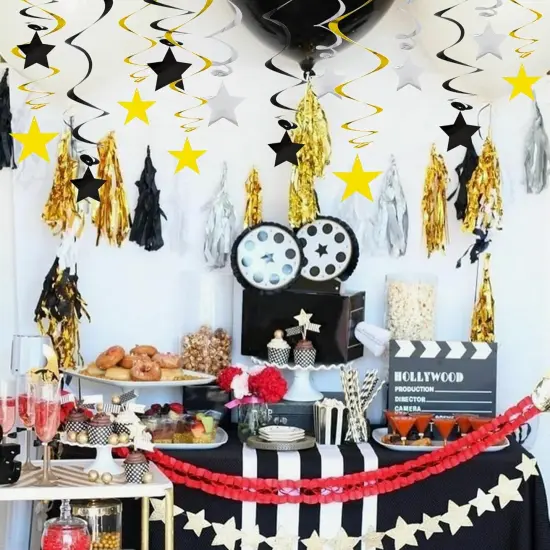 Black Gold Silver Star Hanging Swirl Decorations {4}