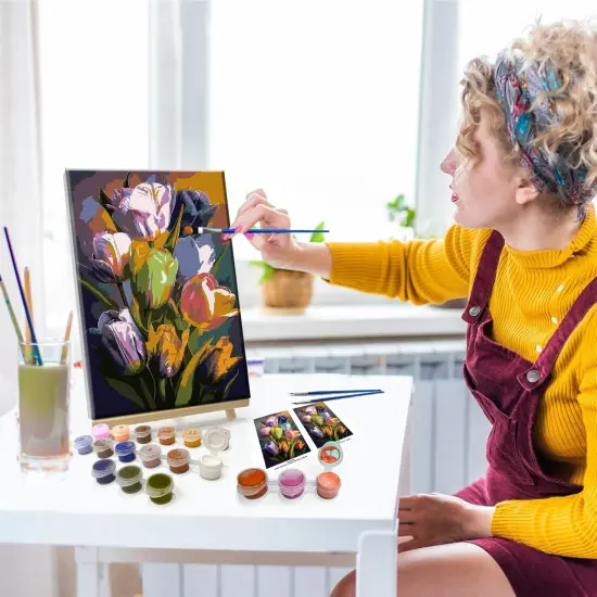 Paint by Numbers Kit for Adults Flowers Paint by Number with Frame Floral Paint by Number with Easel Tulip Digital Oil Painting Kits for Gift Home Wall Decor 7.87x11.81 Inch {4}