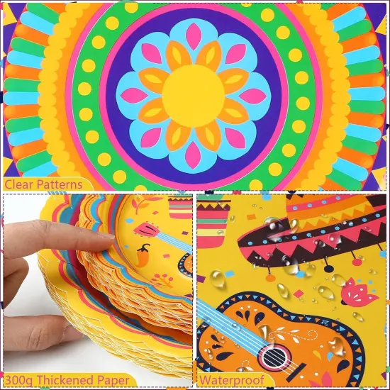 100 Pcs Mexican Themed Fiesta Party Plates Mexican Disposable Tableware for Cinco De Mayo Birthday Party Supply Including Plate Napkin Forks Taco Carnival Baby Shower Decoration for 25 Guests {3}