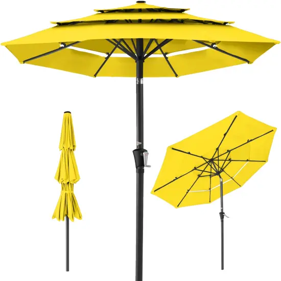 Best Choice Products 10ft 3-Tier Patio Umbrella, Market Sun Shade w/ Tilt Adjustment, Easy Crank Yellow {1}
