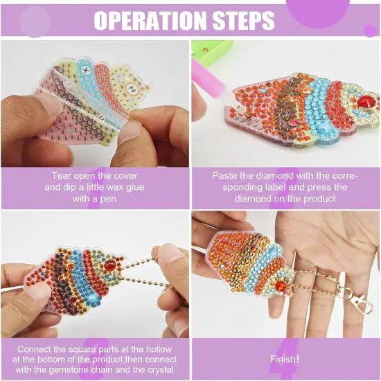 Diamond Art for Kids 6 Pcs DIY Diamond Painting Cartoon Keyrings Set, Painting by Number Gem Keychains Craft Kits for Kids Ages 6-12, Gifts for Birthday, Back to School {5}