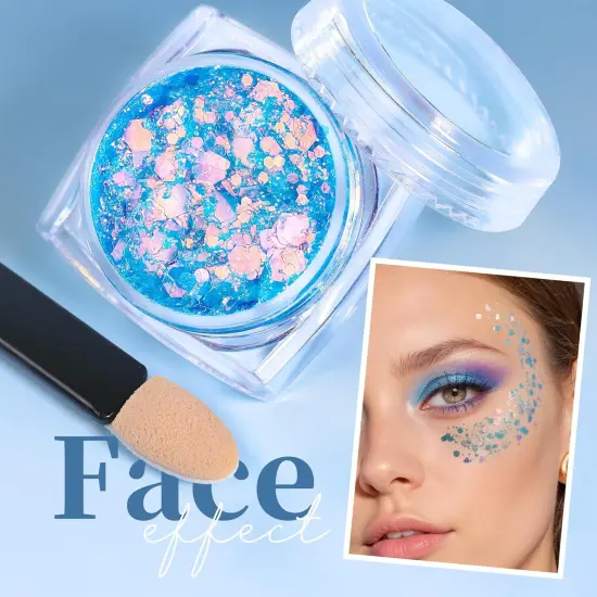 Face & Body Glitter - Blue, Hair Glitter Gel, 6 Shapes Festival Makeup Glitter for Face, Hair & Body {2}