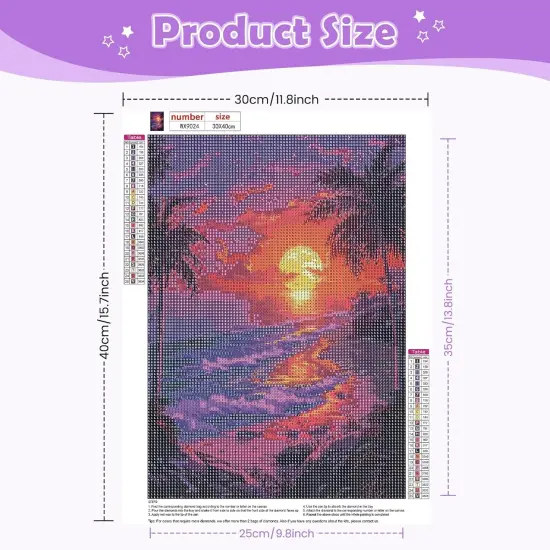Beach Diamonds Painting Kits for Adults Beginner DIY 5D Sunset Scene Diamond Paint with Round Diamonds, Full Drill Gem Art Coconut Tree Diamonds Art Painting for Home Wall Decor 12x16 Inch {2}