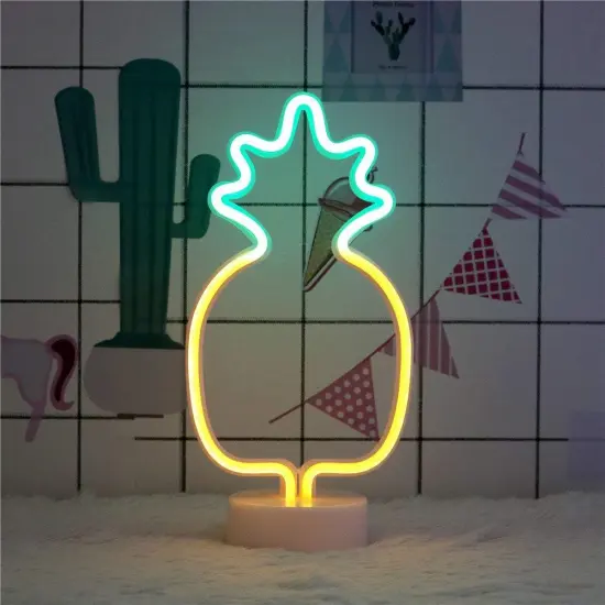 Summer Pineapple Neon Sign &ndash; Warm White LED Light for Luau Parties, Weddings, and Tropical Vibes | USB/Battery Operated Table Light {2}