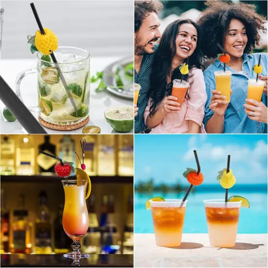 100pcs Fruit Drinking Straws, Disposable Honeycomb Plastic Straws, Tropical Hawaiian Beach Cocktail Pool Luau Party Decorations Supplies {4}