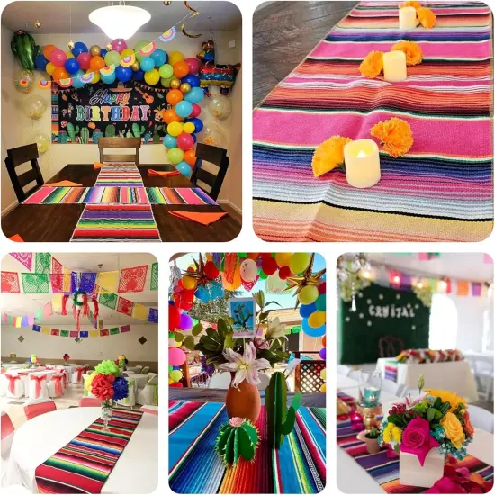 Mexican Table Runner 14x84 Inches Mexican Party Wedding Decorations for Fiesta Party Table Runners Rainbow Striped Serape Zarape Table Runner for Cinco de Mayo {3}