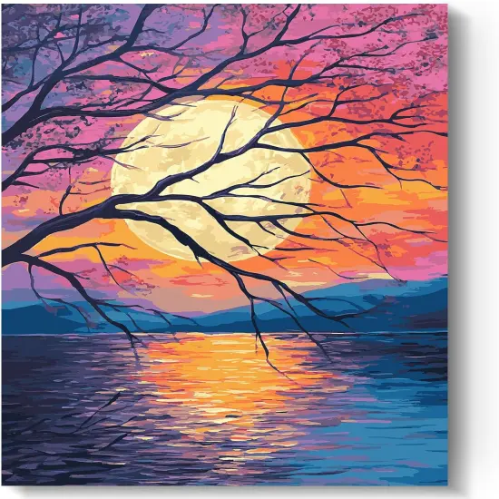 Paint by Number for Adults, Moon Easy Paint by Numbers Kits for Beginner, Adult Paint by Numbers on Canvas for Relax Gift Home Wall Decor 16x20in (Moonlit Night) {1}