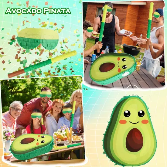 Novelty Fruit Avocado Pinata with Blindfold Bat Confetti for Baby Shower Fiesta Taco Tuesday Party Mexican Themed Party Decorations {3}