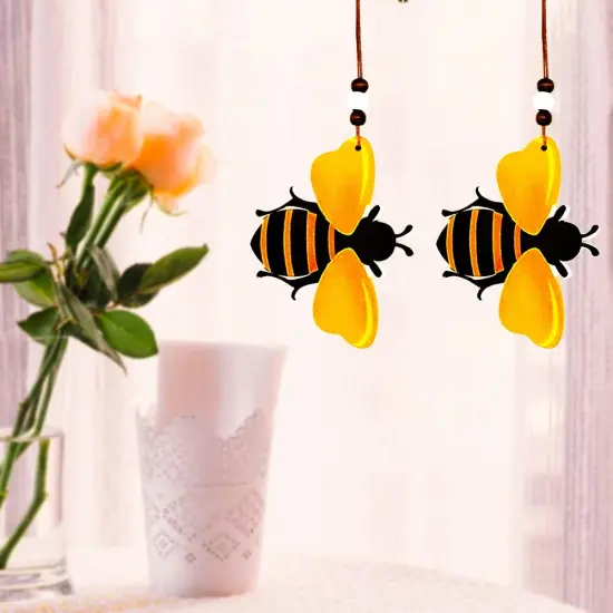 3PCS Bee Ornaments Wooden Bumble Bees Cutouts Decorations {4}