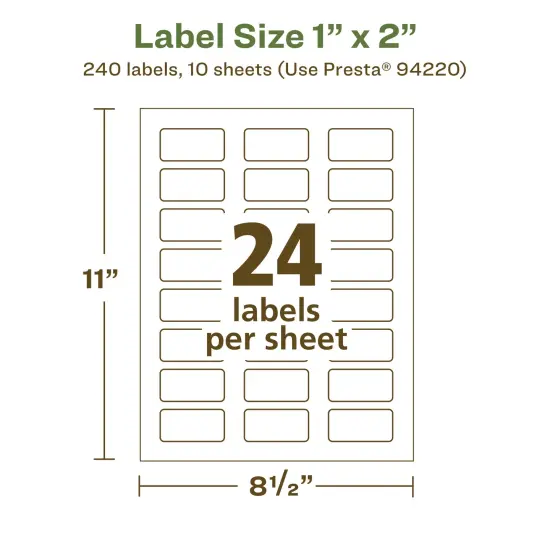 Avery Recycled Matte White Labels,1" x 2" Rectangle {5}