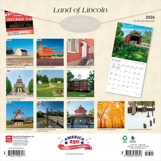 Land of Lincoln | Illinois Places | 2026 12 x 24 Inch (Hanging) Monthly Square Wall Calendar | Plastic-Free {2}