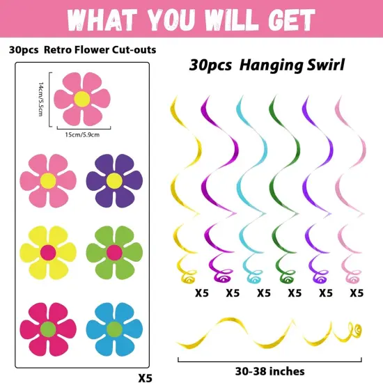 60s Hippie Party Foil Swirl Decorations {3}