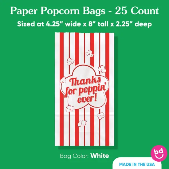 Big Dot of Happiness Movie Night Thanks for Popping Over Popcorn Bags, Party Favor Snack Treats, Free-Standing Individual White Paper Bags - 25 Count {5}