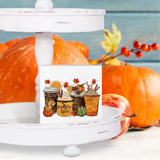 Fall Coffee Lovers Rustic Wooden Box Sign Table Decor {4}