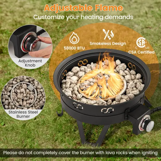 Black Metal and Stainless Steel 2-in-1 Fire Pit with Grill {6}