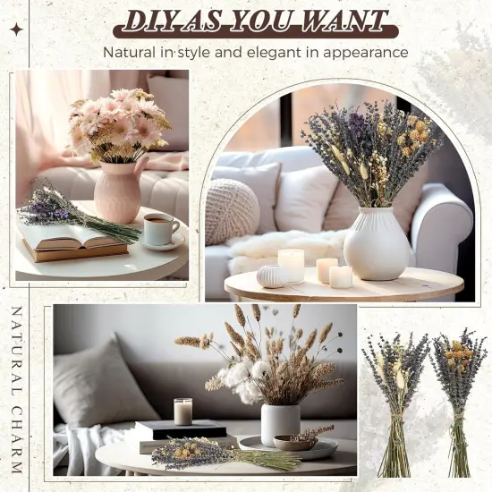 4 Pack Large Size Boho Dried Flower Bouquet 15-17 Inch Wedding Handmade Dry Flowers for Vase Crafts DIY Photo Boutonniere for Men Floral Plant for Bridesmaid Gift Birthday Decor(Lavender) {5}