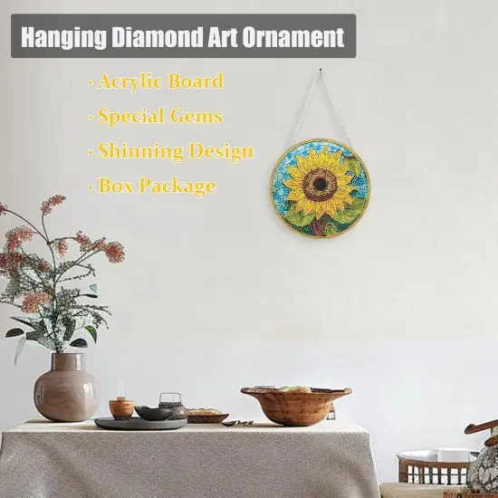 DIY Hanging Diamond Art Painting Sunflower Kit for Adults, Acrylic Diamonds Painting Pendant Ornament Board Kit {2}