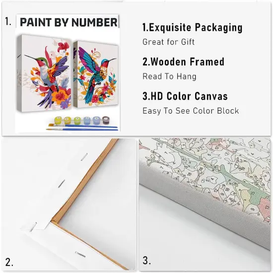 Paint by Numbers Kit for Adults - 2 Pack Hummingbird Adults' Paint-by-Number Kits - Acrylic Easy Paint by Numbers framed - Adult Paint by Number Kits on Canvas Arts and Crafts for Adults 8x12inch {2}