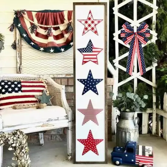2 Pcs Large Patriotic Bows for Wreaths American Flag Stars Bow for 4th of July,Independence Day Bunting Indoor Outdoor Party Decor (Red White Blue Star Bows) {4}