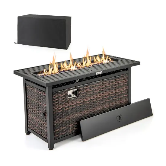 Mix Brown Rattan Propane Fire Pit Table, 50,000 BTU and Metal Frame {1}