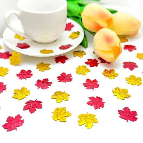 Thanksgiving Halloween Maple Leaf Confetti Table Scatter,Autumn Wedding Party Decorations, Red and Gold Fall Decor {2}