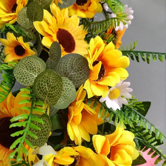 Summer 2PCS Artificial Sunflower Garland – Silk Sunflower Vine with Green Leaves and White Flowers for Home, Kitchen, Garden, and Wedding Arch Decor {4}