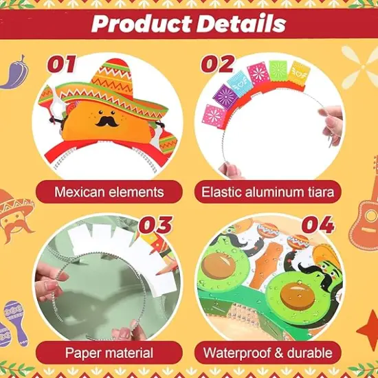 24 Pcs Cinco De Mayo Sombrero Party Hats Mexican Hat Fiesta Party Favors Mexican Sombrero Headbands Fiesta Paper Headbands for Mexican Themed Party Decorations {3}