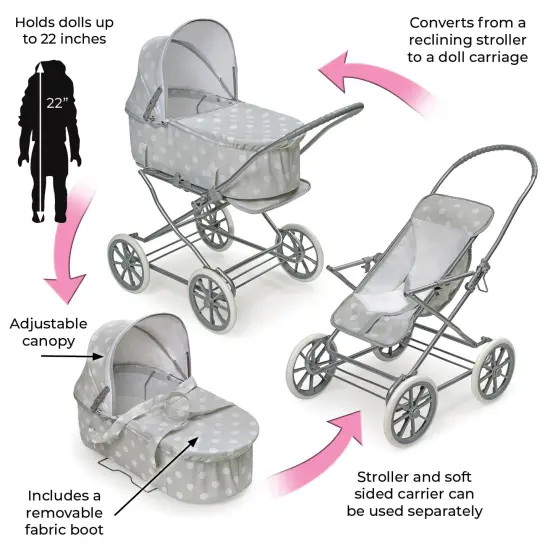 Badger Basket Just Like Mommy 3-in-1 Doll Pram/Carrier/Stroller Gray/Dot {3}